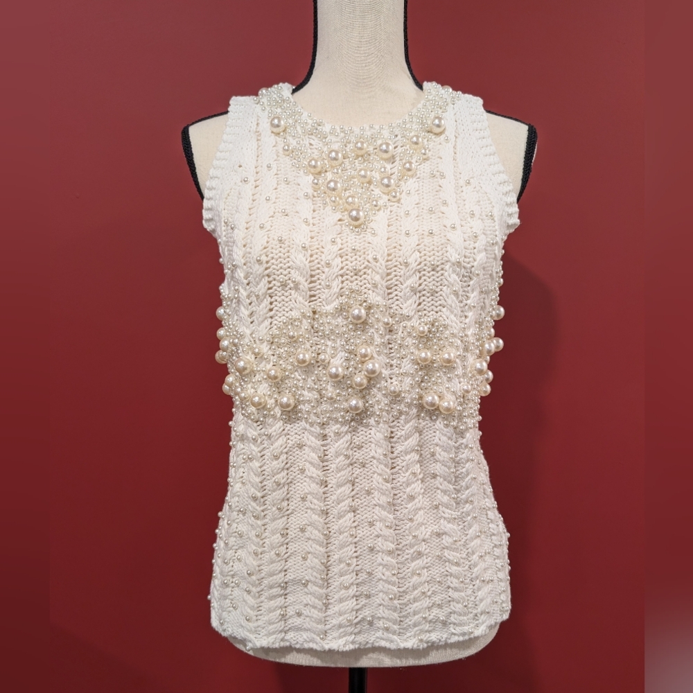 🌹SOLD🌹 Zara Cream Pearl-Embellished Tank Top